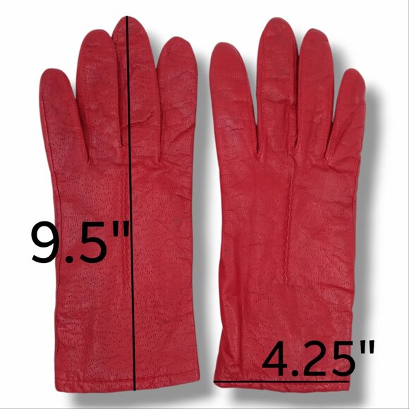Vintage Fownes Red Leather Driving Gloves Size 8 Perforated Colorful Fall - Picture 4 of 10